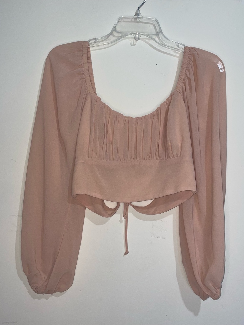 Peach Long Sleeve Open Tie Back M Crop Top Festival Feminine Boho Coquette